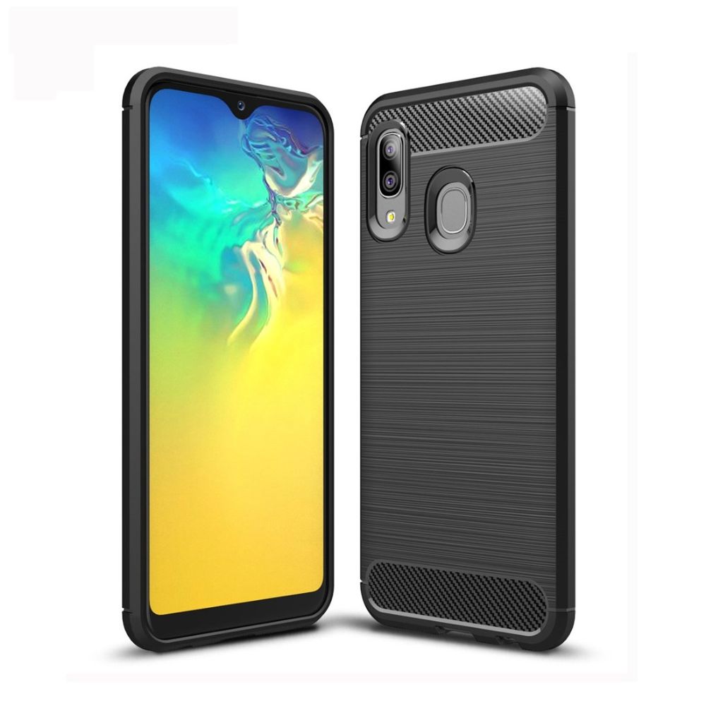 Husa Lemontti Brushed Texture Carbon Fiber compatibila cu Samsung Galaxy A20e, Black