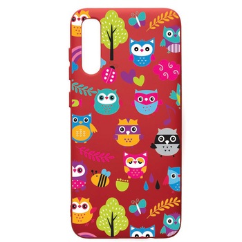 Husa de protectie Samsung Galaxy A70, OWL, silicon, cu interiorul din material textil, protectie camera, Red, PR43 Husa de protectie Samsung Galaxy A70, OWL, silicon, cu interiorul din material textil, protectie camera, Red, PR43
