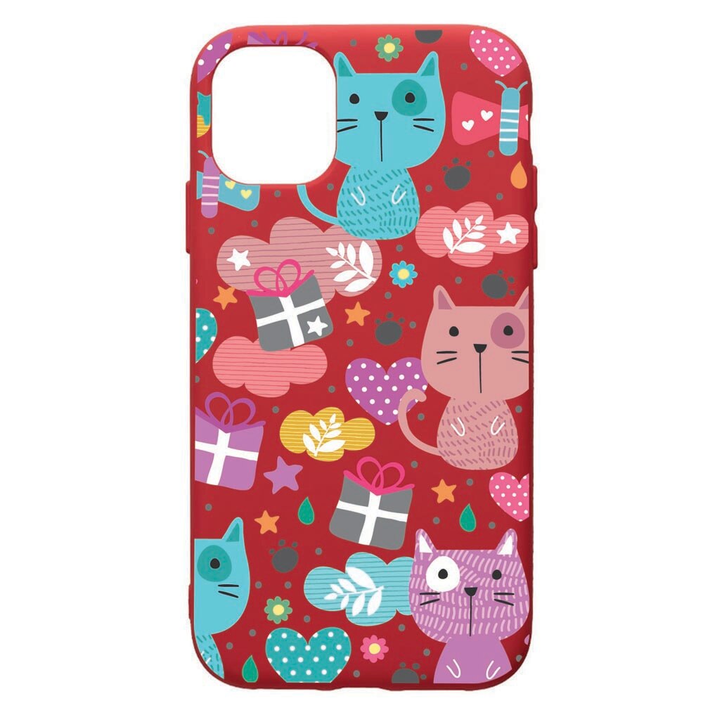 Husa de protectie Apple iPhone 11 Pro, Lovely Cat, silicon, cu interiorul din material textil, protectie camera, Red, PR41