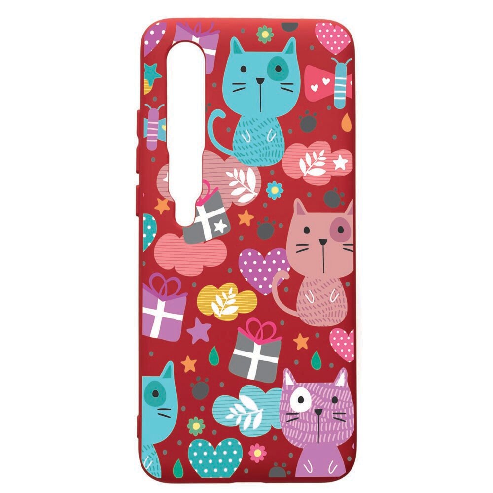 Husa de protectie Xiaomi Mi 10 / Mi 10 Pro, Lovely Cat, silicon, cu interiorul din material textil, protectie camera, Red, PR41