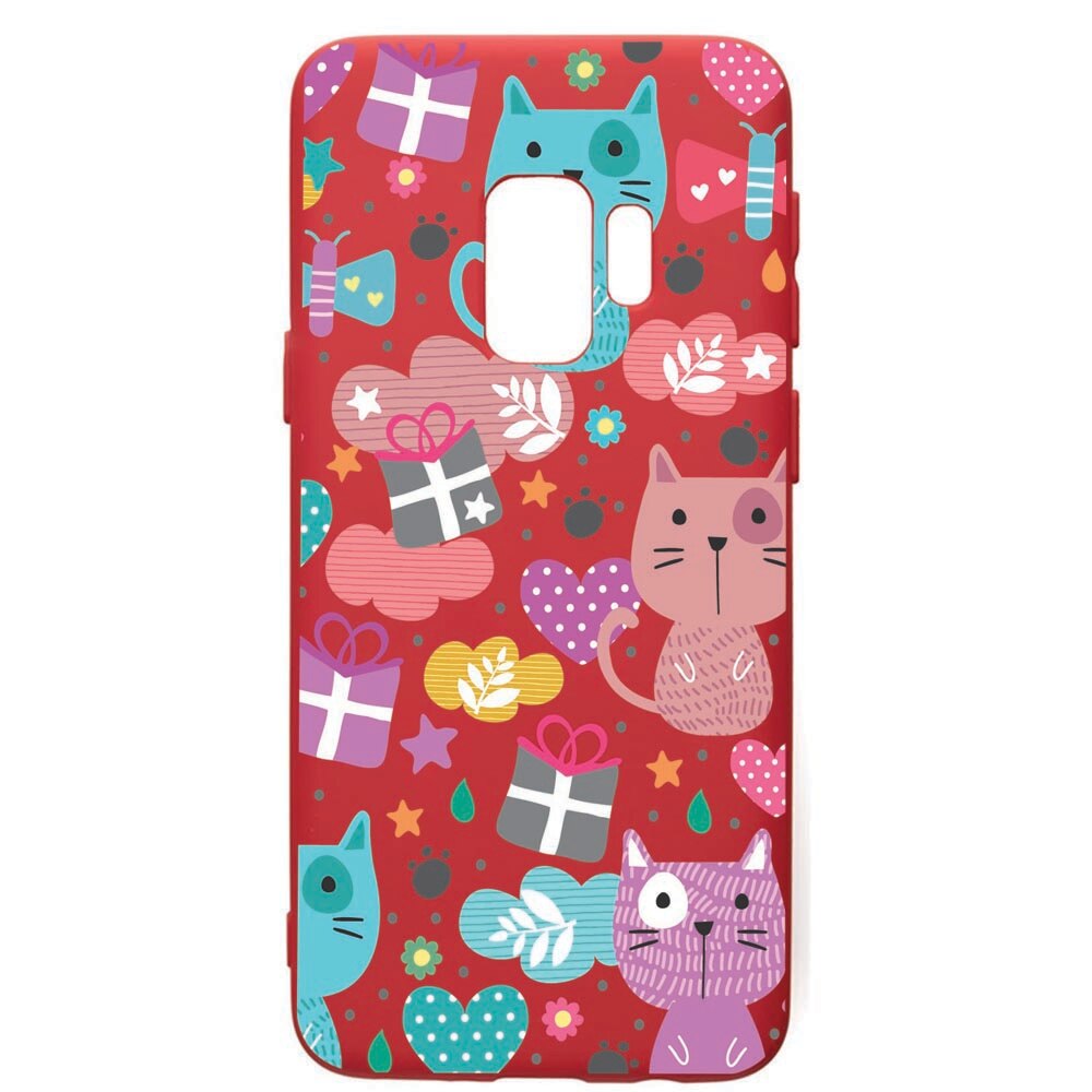 Husa de protectie Samsung Galaxy S9, Lovely Cat, silicon, cu interiorul din material textil, protectie camera, Red, PR41