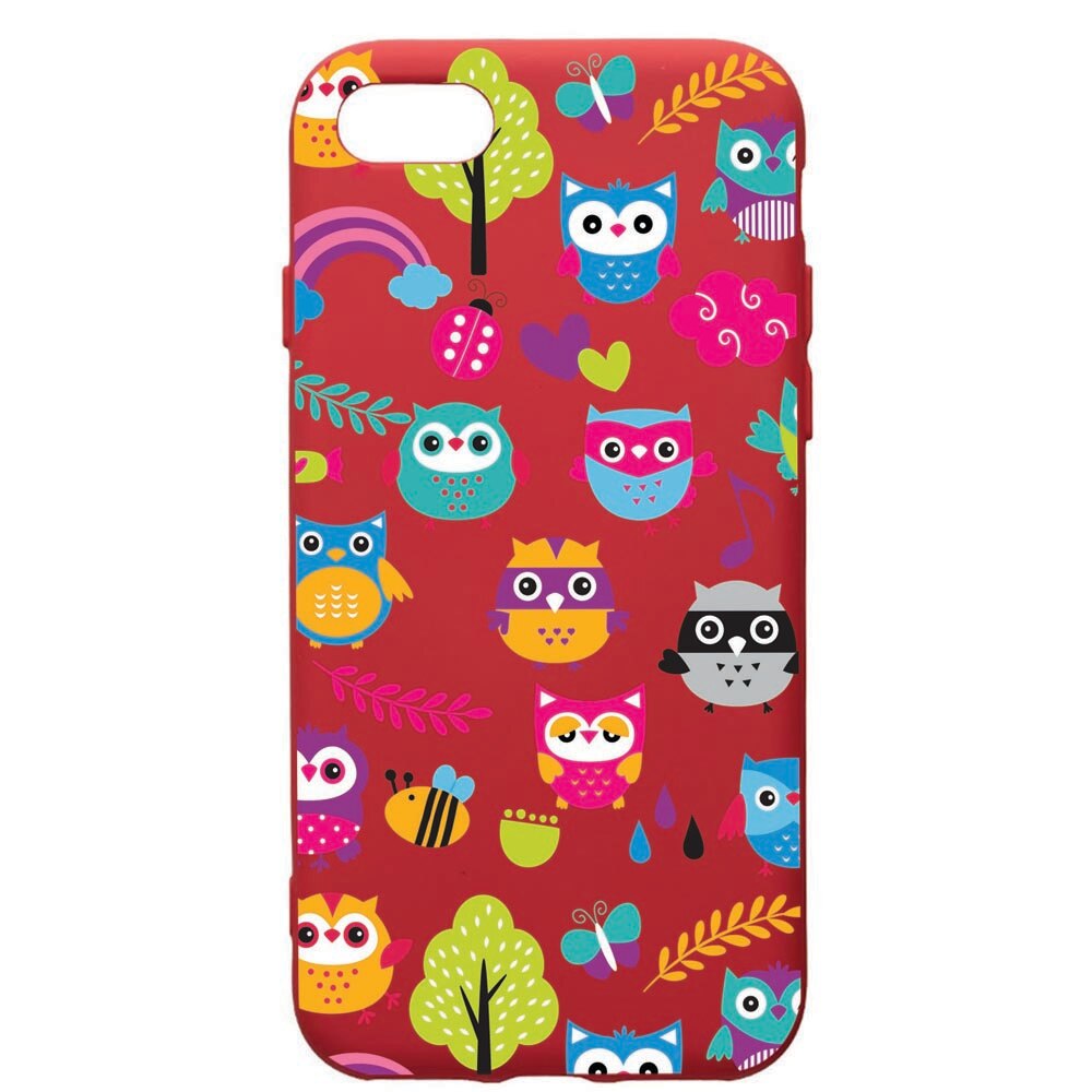 Husa de protectie Apple iPhone SE 2 / iPhone 8 / iPhone 7, OWL, silicon, cu interiorul din material textil, protectie camera, Red, PR43