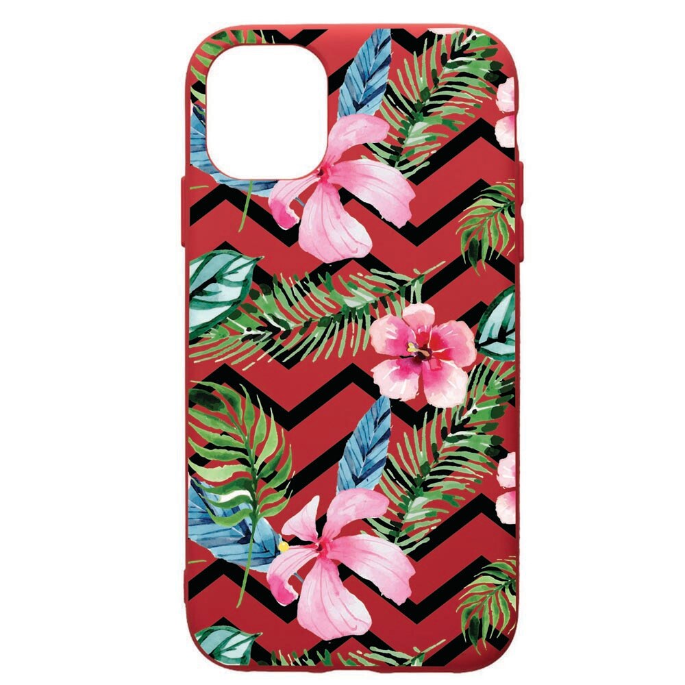 Husa de protectie Apple iPhone 11 Pro, Tropical, silicon, cu interiorul din material textil, protectie camera, Red, PR49