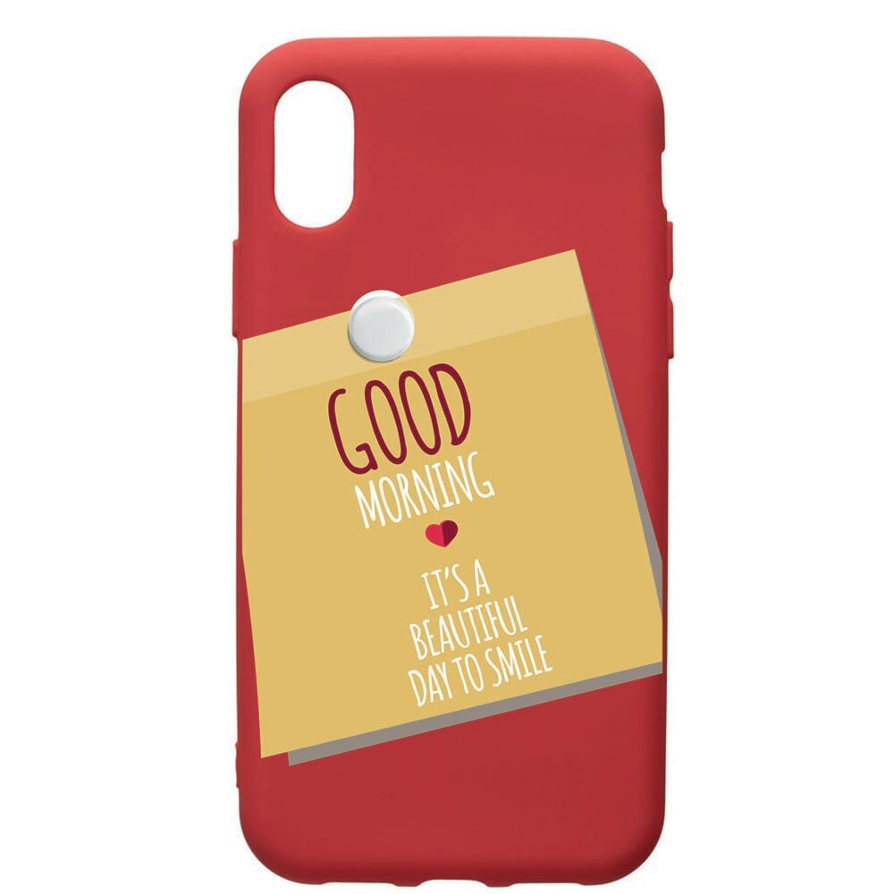 Husa de protectie Huawei Y6 2019, Sticker Good Morning, silicon, cu interiorul din material textil, protectie camera, Red, PR48