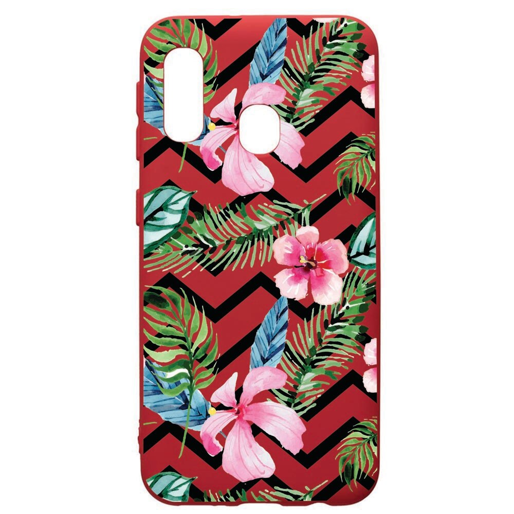 Husa de protectie Samsung Galaxy A20E, Tropical, silicon, cu interiorul din material textil, protectie camera, Red, PR49