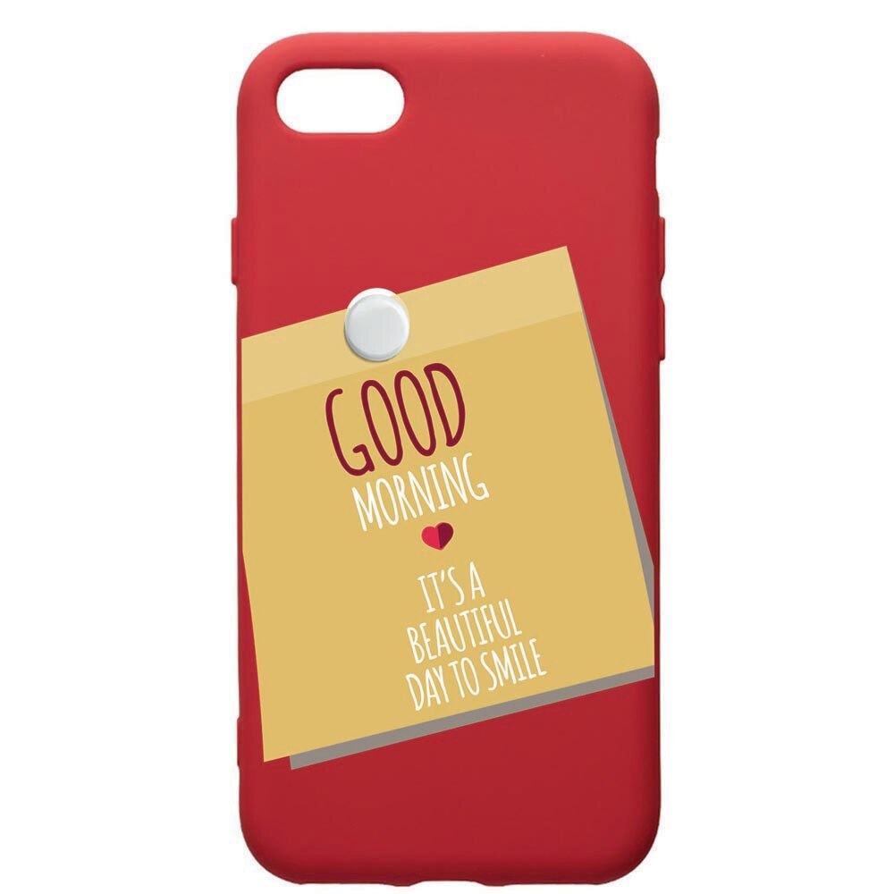 Husa de protectie Apple iPhone SE 2 / iPhone 8 / iPhone 7, Sticker Good Morning, silicon, cu interiorul din material textil, protectie camera, Red, PR48