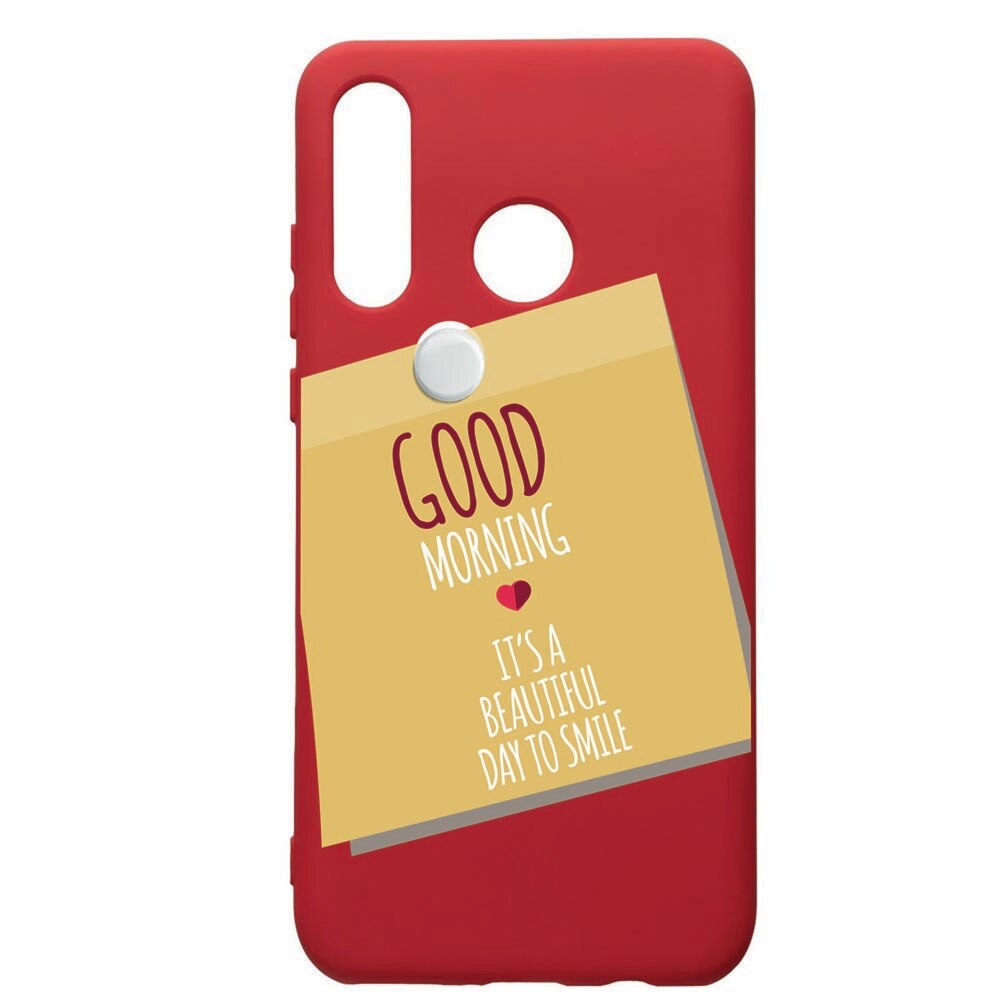 Husa de protectie Huawei P30 Lite, Sticker Good Morning, silicon, cu interiorul din material textil, protectie camera, Red, PR48
