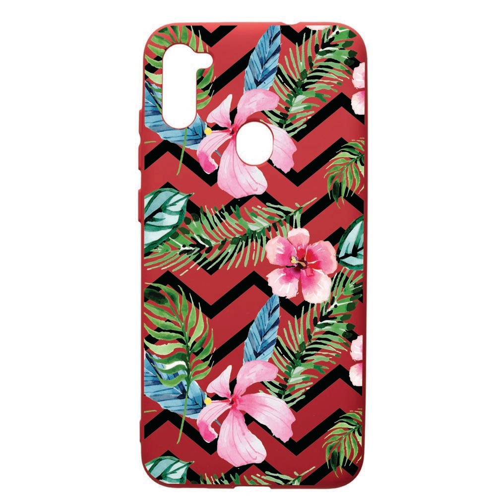 Husa de protectie Samsung Galaxy A11, Tropical, silicon, cu interiorul din material textil, protectie camera, Red, PR49