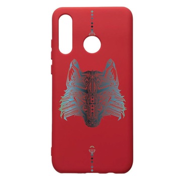 Husa de protectie Huawei P30 Lite, Wolf, silicon, cu interiorul din material textil, protectie camera, Red, PR50 Husa de protectie Huawei P30 Lite, Wolf, silicon, cu interiorul din material textil, protectie camera, Red, PR50