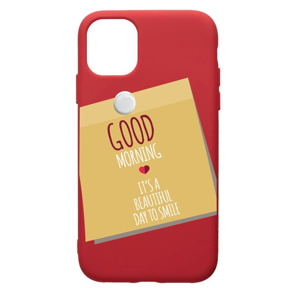 Husa de protectie Samsung Galaxy A41, Sticker Good Morning, silicon, cu interiorul din material textil, protectie camera, Red, PR48