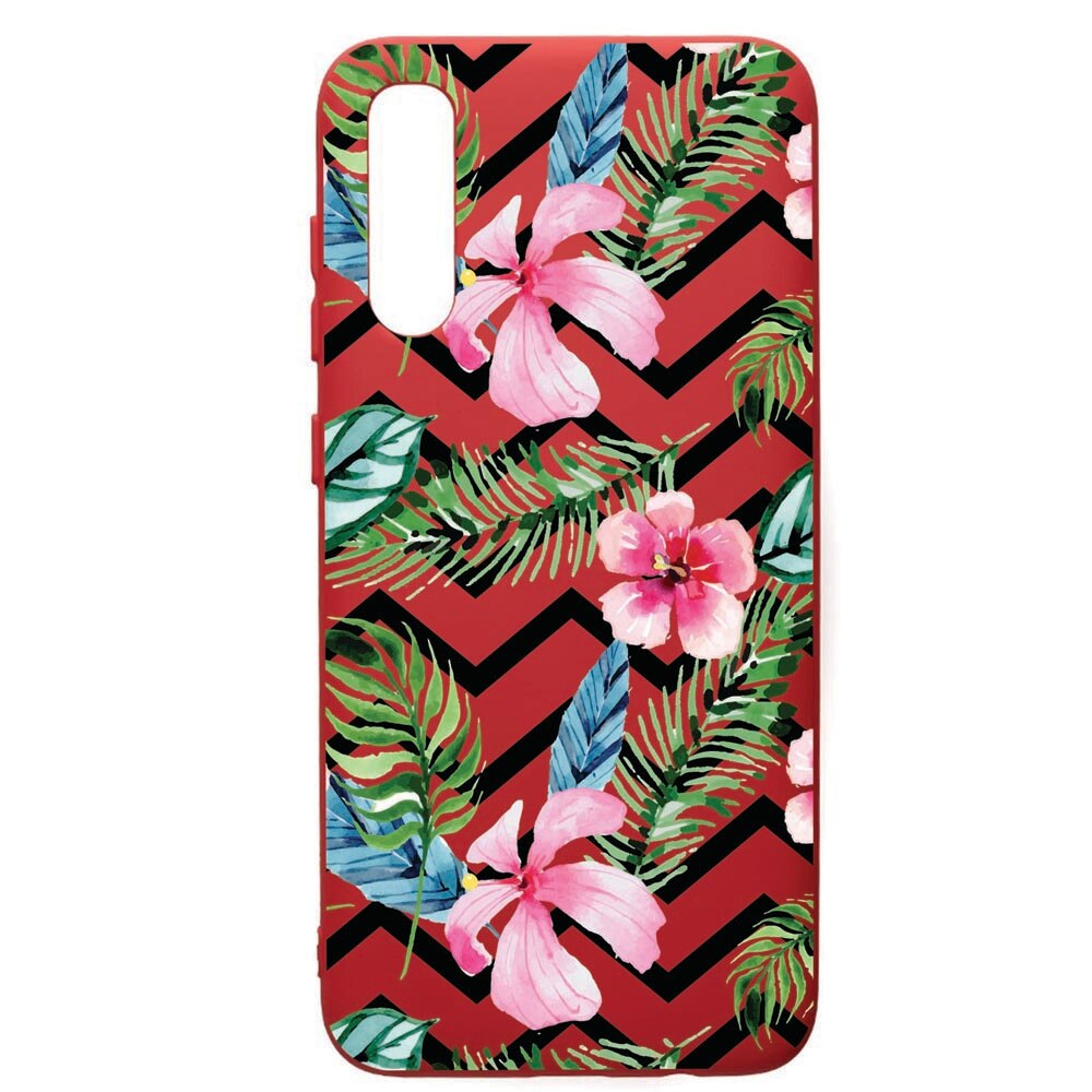 Husa de protectie Samsung Galaxy A70, Tropical, silicon, cu interiorul din material textil, protectie camera, Red, PR49