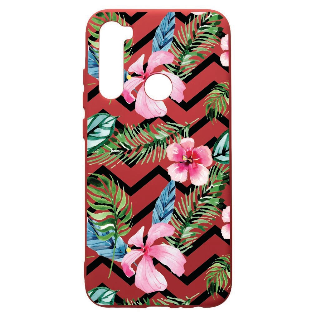 Husa de protectie Xiaomi Redmi Note 8, Tropical, silicon, cu interiorul din material textil, protectie camera, Red, PR49