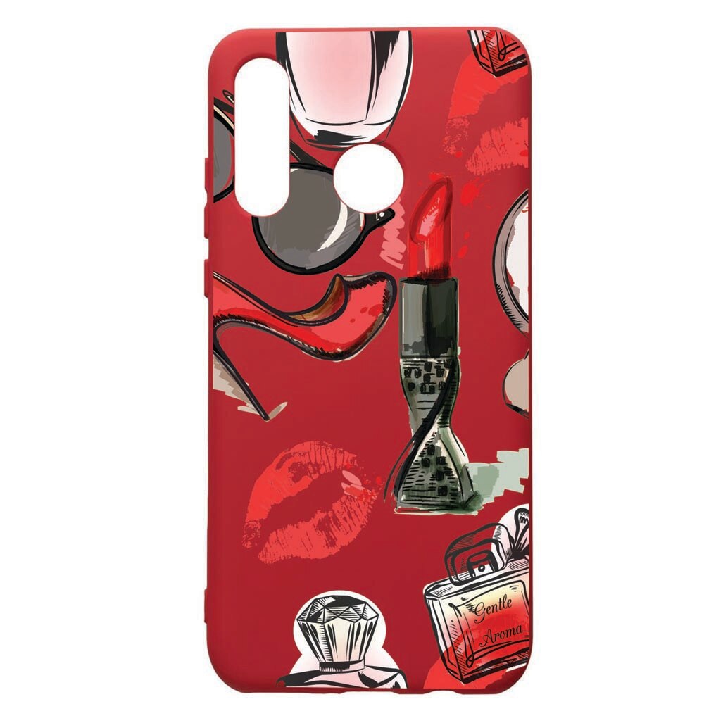 Husa de protectie Huawei P30 Lite, Fashion, silicon, cu interiorul din material textil, protectie camera, Red, PR54