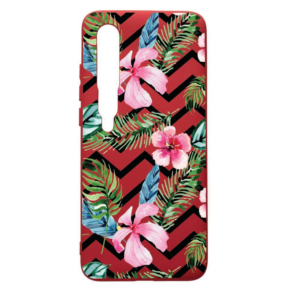 Husa de protectie Xiaomi Mi 10 / Mi 10 Pro, Tropical, silicon, cu interiorul din material textil, protectie camera, Red, PR49
