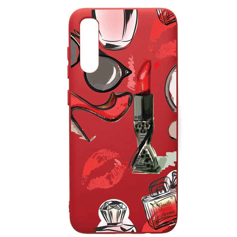 Husa de protectie Samsung Galaxy A70, Fashion, silicon, cu interiorul din material textil, protectie camera, Red, PR54