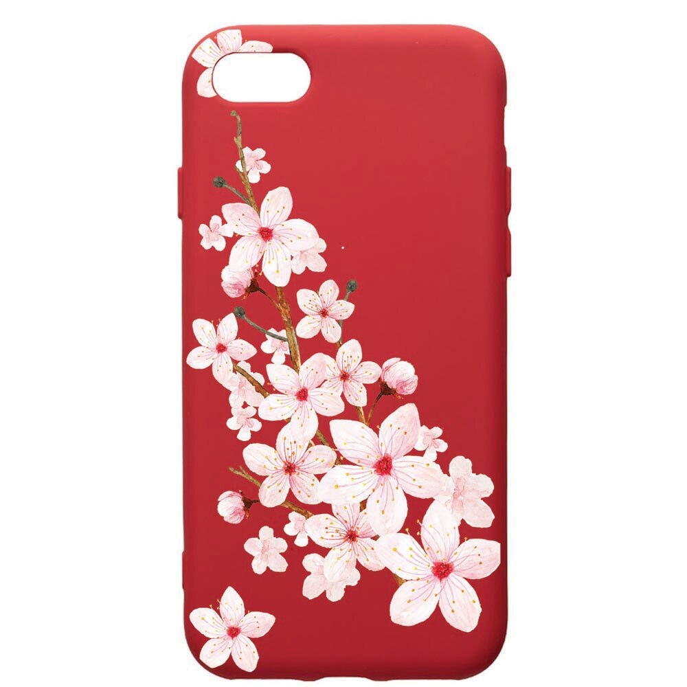 Husa de protectie Apple iPhone 8 Plus / iPhone 7 Plus, Spring Flower, silicon, cu interiorul din material textil, protectie camera, Red, PR62