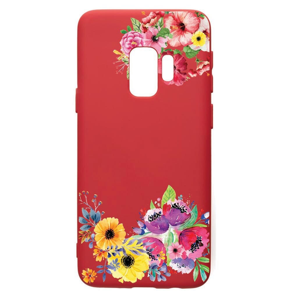 Husa de protectie Samsung Galaxy S9, Flower, silicon, cu interiorul din material textil, protectie camera, Red, PR56