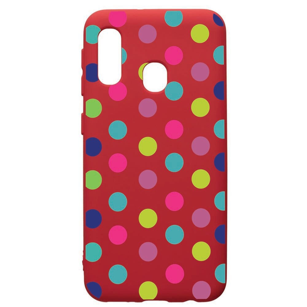 Husa de protectie Samsung Galaxy A20E, Dots Color, silicon, cu interiorul din material textil, protectie camera, Red, PR61