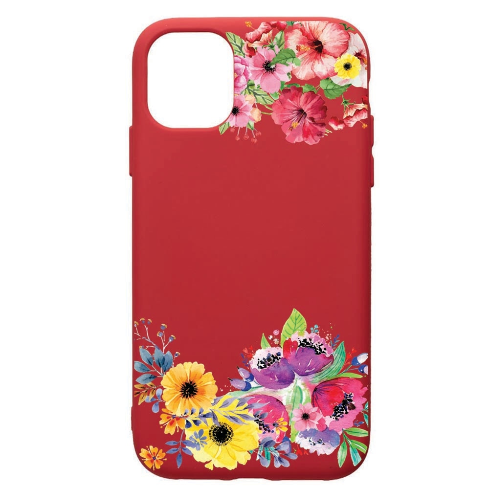 Husa de protectie Apple iPhone 12 Mini, Flower, silicon, cu interiorul din material textil, protectie camera, Red, PR56