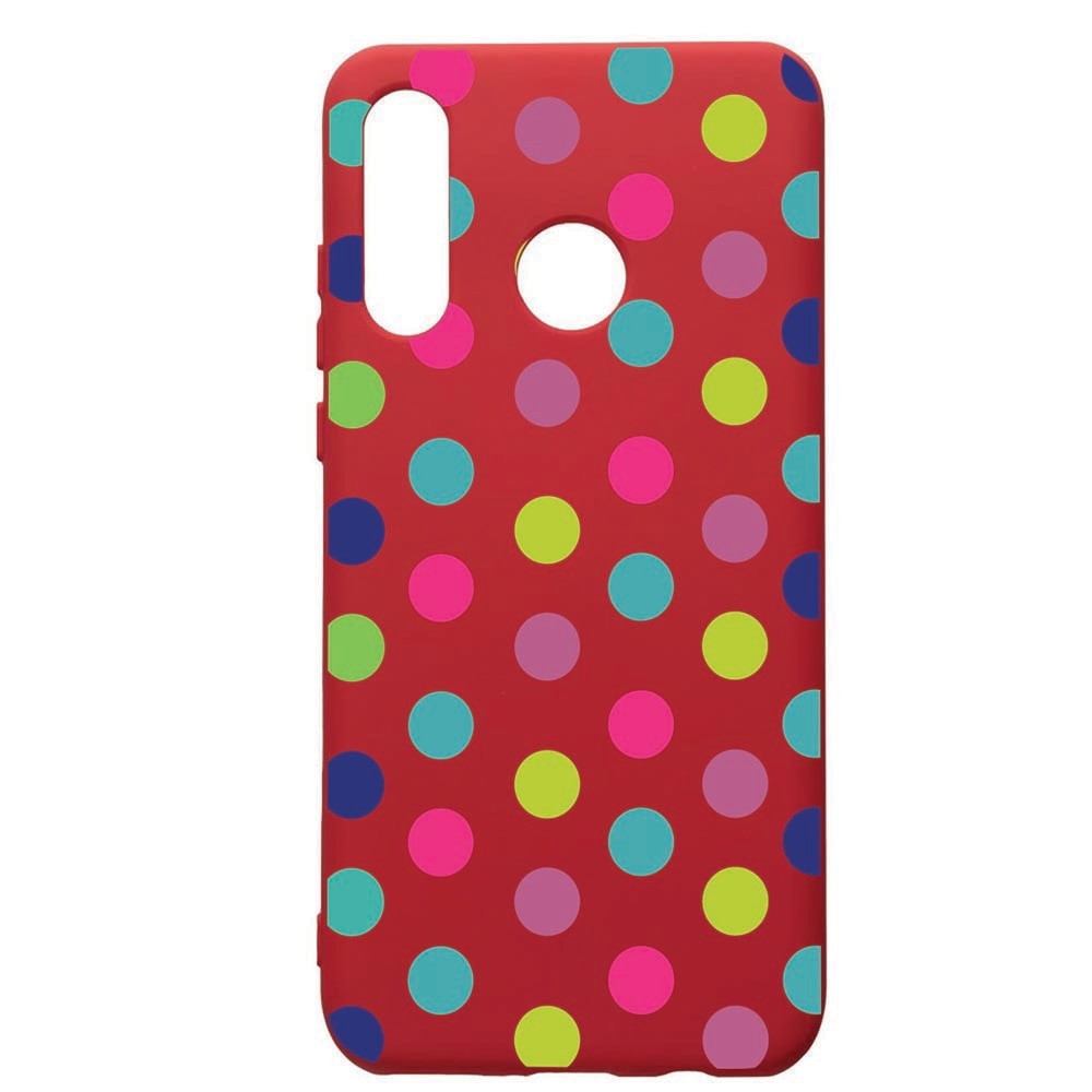 Husa de protectie Huawei P30 Lite, Dots Color, silicon, cu interiorul din material textil, protectie camera, Red, PR61