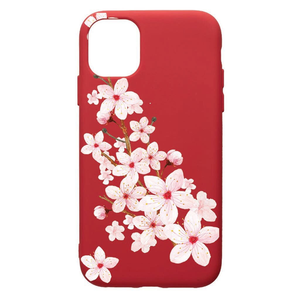 Husa de protectie Apple iPhone 12 Mini, Spring Flower, silicon, cu interiorul din material textil, protectie camera, Red, PR62