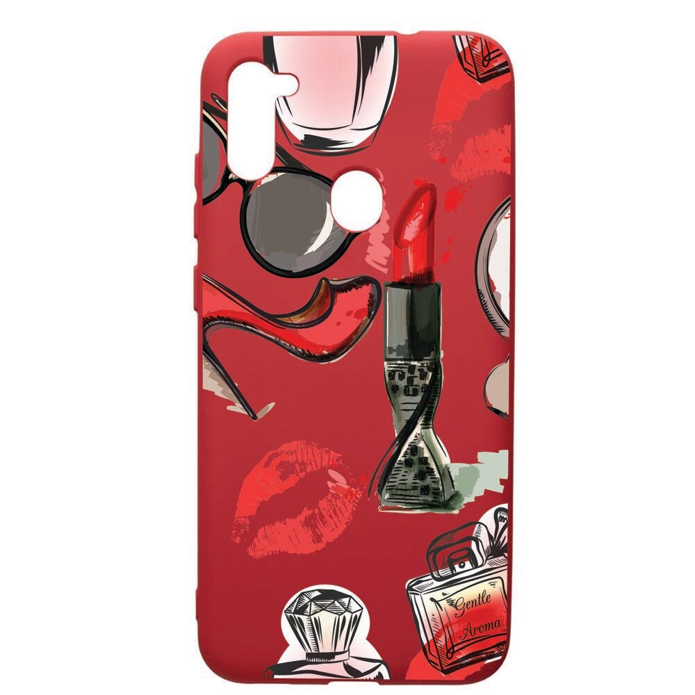 Husa de protectie Samsung Galaxy A11, Fashion, silicon, cu interiorul din material textil, protectie camera, Red, PR54