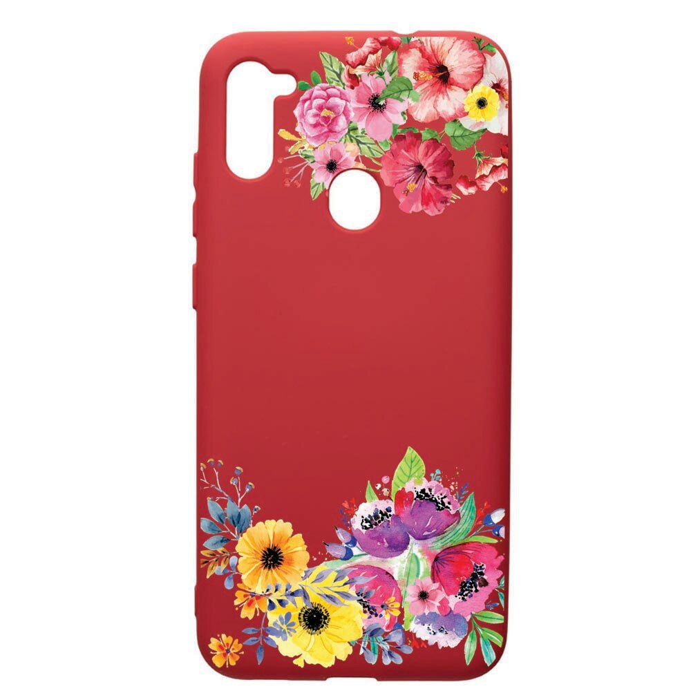 Husa de protectie Samsung Galaxy A11, Flower, silicon, cu interiorul din material textil, protectie camera, Red, PR56