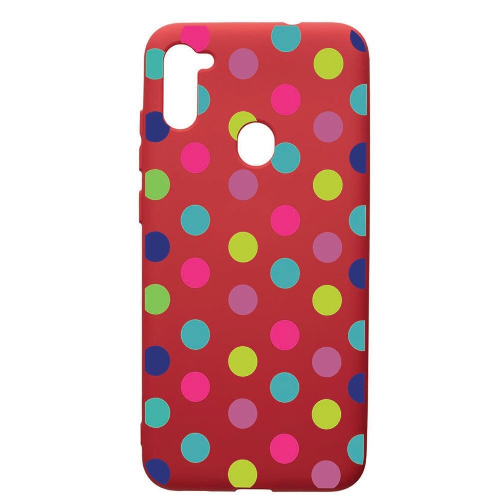 Husa de protectie Samsung Galaxy A11, Dots Color, silicon, cu interiorul din material textil, protectie camera, Red, PR61