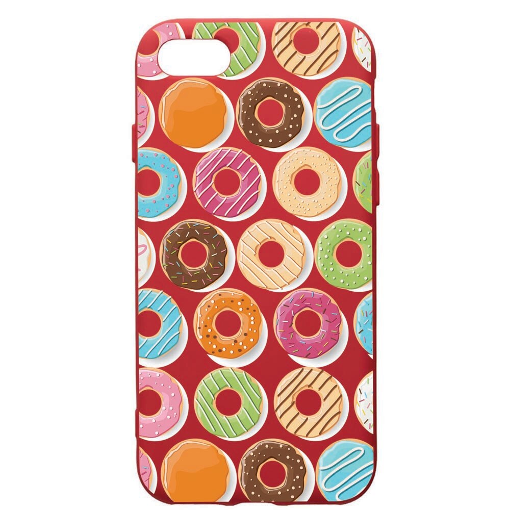 Husa de protectie Apple iPhone 8 Plus / iPhone 7 Plus, Donut, silicon, cu interiorul din material textil, protectie camera, Red, PR66