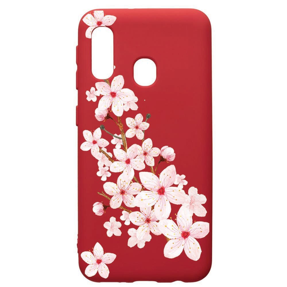 Husa de protectie Samsung Galaxy A20E, Spring Flower, silicon, cu interiorul din material textil, protectie camera, Red, PR62