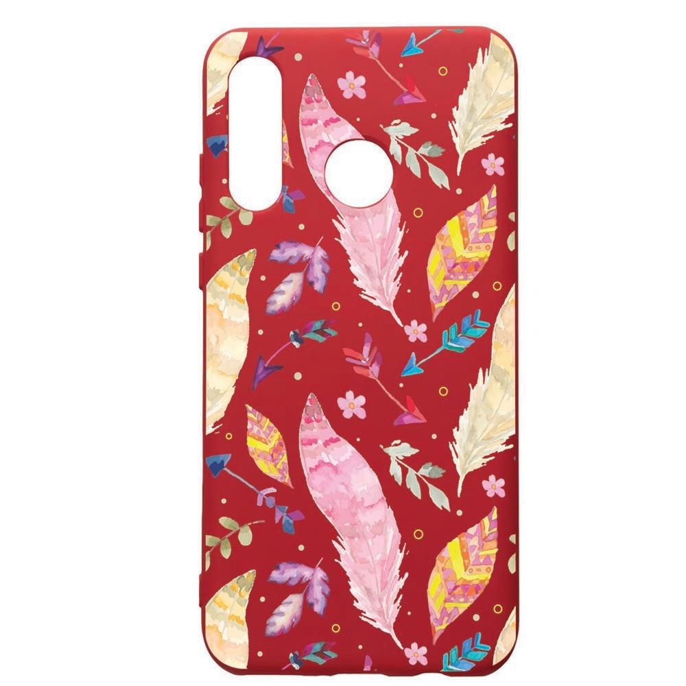 Husa de protectie Huawei P30 Lite, Happy Feathers, silicon, cu interiorul din material textil, protectie camera, Red, PR68