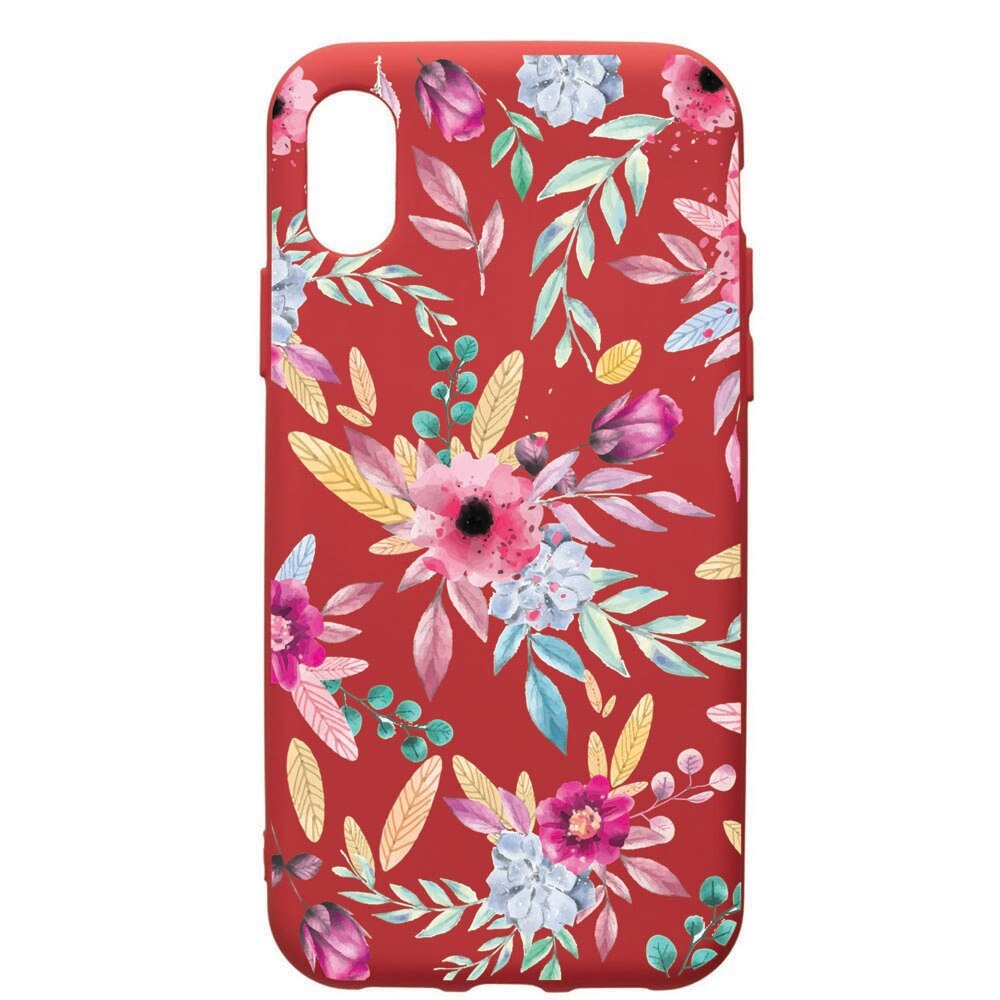 Husa de protectie Samsung Galaxy A10, Happy Flowers, silicon, cu interiorul din material textil, protectie camera, Red, PR69