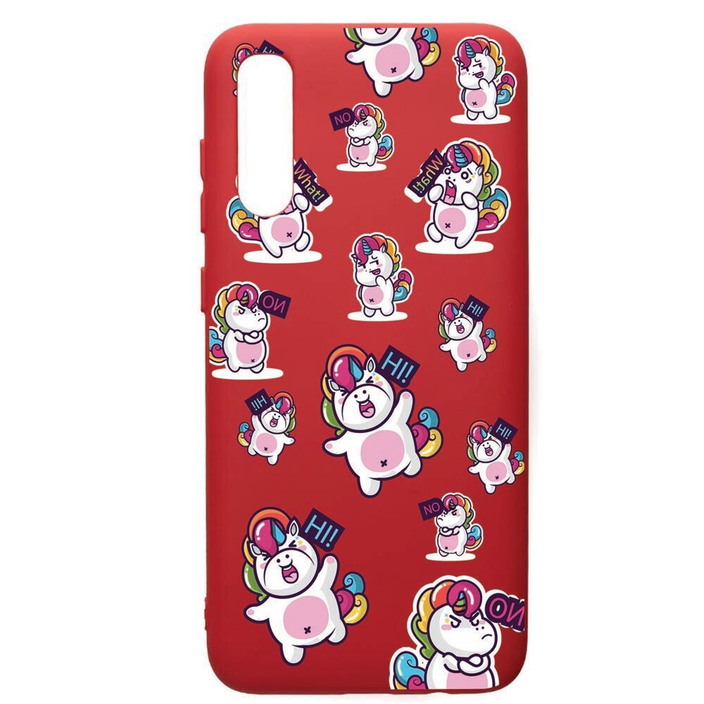 Husa de protectie Samsung Galaxy A70, Fat Unicorn, silicon, cu interiorul din material textil, protectie camera, Red, PR80