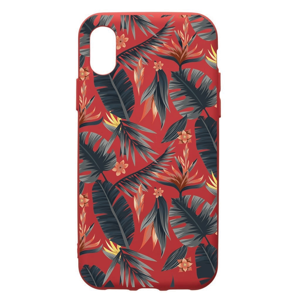 Husa de protectie Apple iPhone XS / iPhone X, Tropical Pattern, silicon, cu interiorul din material textil, protectie camera, Red, PR88