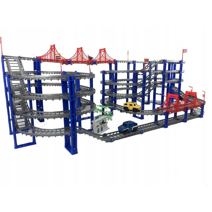 Super Circuit pentru Masini, Gas Station Rally Track , Supraetajat, Lungime 103 cm, 183 Elemente, Asamblare Usoara, Multicolor