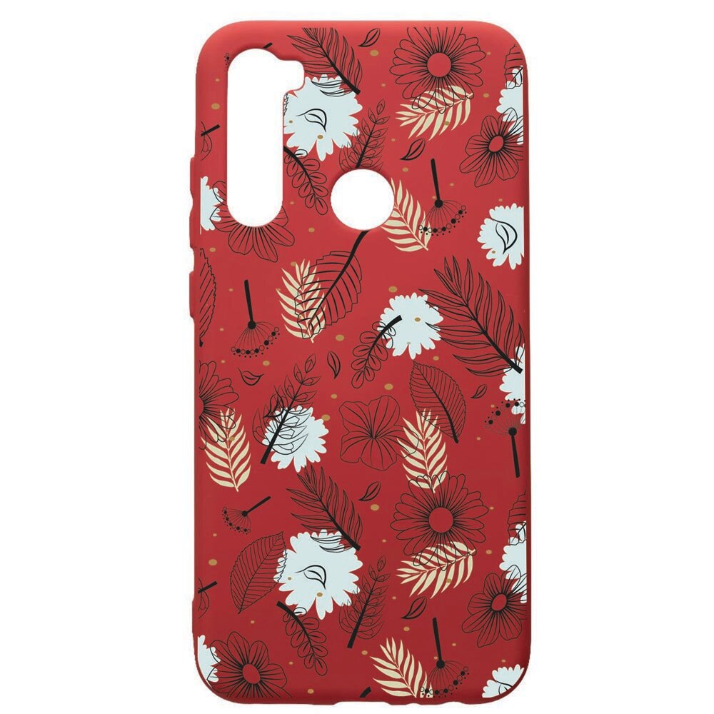 Husa de protectie Xiaomi Redmi Note 8, Flowers, silicon, cu interiorul din material textil, protectie camera, Red, PR81