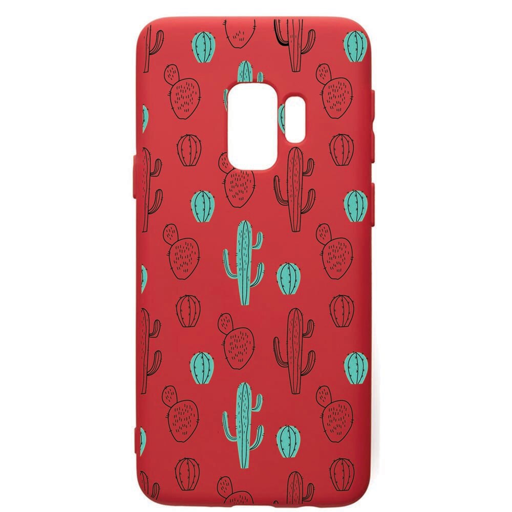 Husa de protectie Samsung Galaxy S9, Cactus, silicon, cu interiorul din material textil, protectie camera, Red, PR84