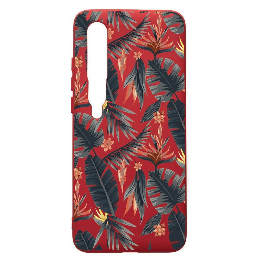 Husa de protectie Xiaomi Mi 10 / Mi 10 Pro, Tropical Pattern, silicon, cu interiorul din material textil, protectie camera, Red, PR88