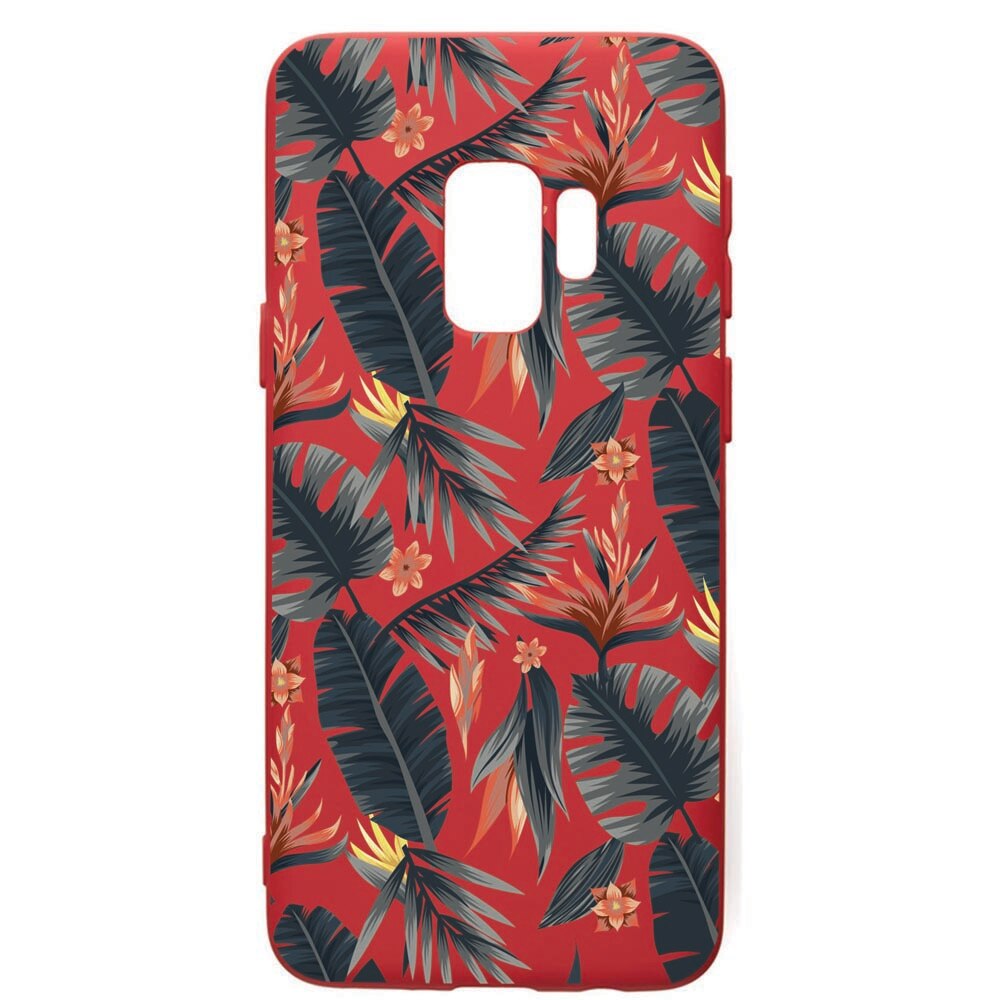 Husa de protectie Samsung Galaxy S9, Tropical Pattern, silicon, cu interiorul din material textil, protectie camera, Red, PR88