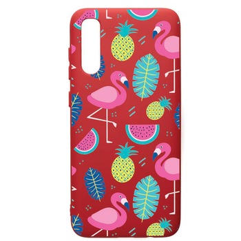 Husa de protectie Samsung Galaxy A70, Flamingo, silicon, cu interiorul din material textil, protectie camera, Red, PR91 Husa de protectie Samsung Galaxy A70, Flamingo, silicon, cu interiorul din material textil, protectie camera, Red, PR91