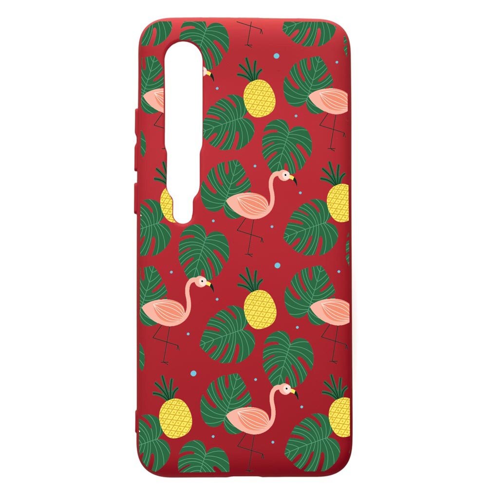 Husa de protectie Xiaomi Mi 10 / Mi 10 Pro, Tropical, silicon, cu interiorul din material textil, protectie camera, Red, PR93