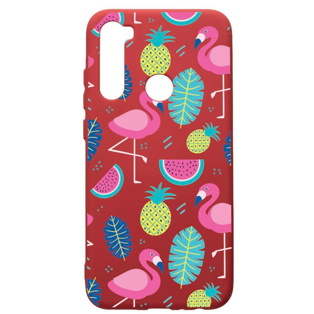 Husa de protectie Xiaomi Redmi Note 8, Flamingo, silicon, cu interiorul din material textil, protectie camera, Red, PR91
