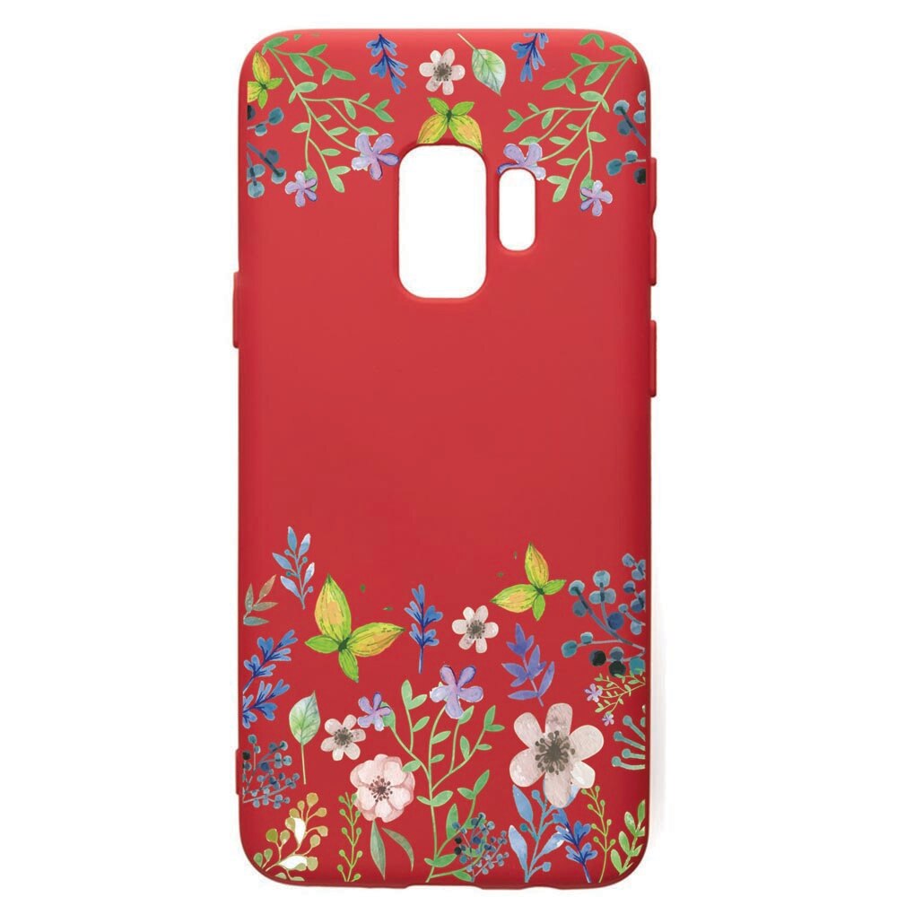 Husa de protectie Samsung Galaxy S9, Butterfly-Flowers, silicon, cu interiorul din material textil, protectie camera, Red, PR95