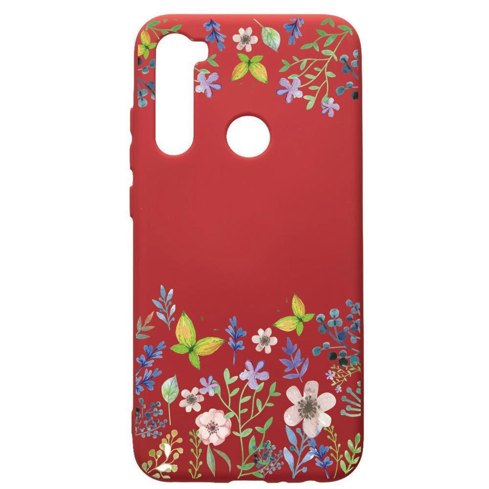 Husa de protectie Xiaomi Redmi Note 8, Butterfly-Flowers, silicon, cu interiorul din material textil, protectie camera, Red, PR95