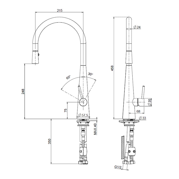 CookingAid NEWMIX 90 Konyhai csaptelep, metál, ujjlenyomat taszító bevonattal, behúzható / kihúzható zuhanytömlővel, fekete