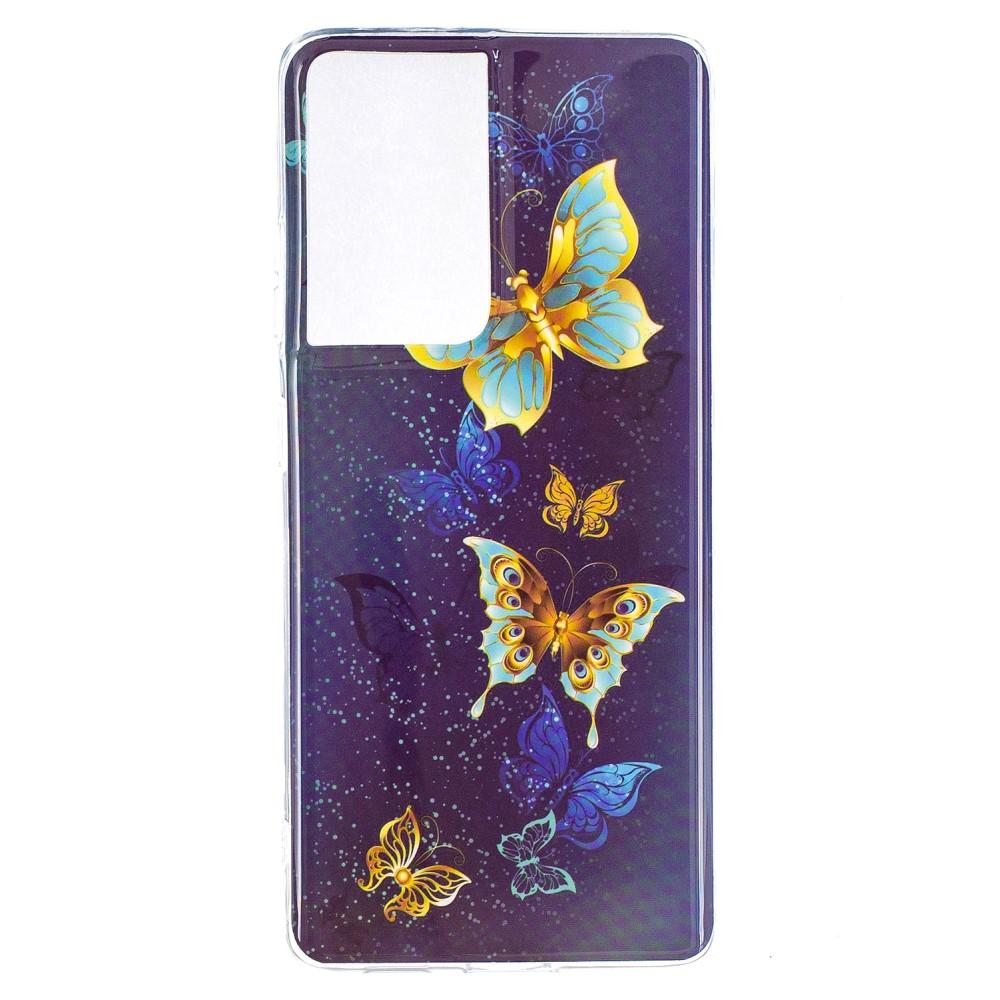 Husa silicon compatibila cu Samsung Galaxy S21 Ultra Fosforescent model Golden Butterflies, Silicon, TPU Viceversa