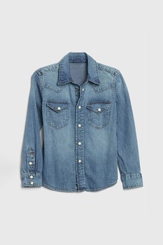 GAP, Camasa din chambray cu capse, Albastru/Alb prafuit GAP, Camasa din chambray cu capse, Albastru/Alb prafuit