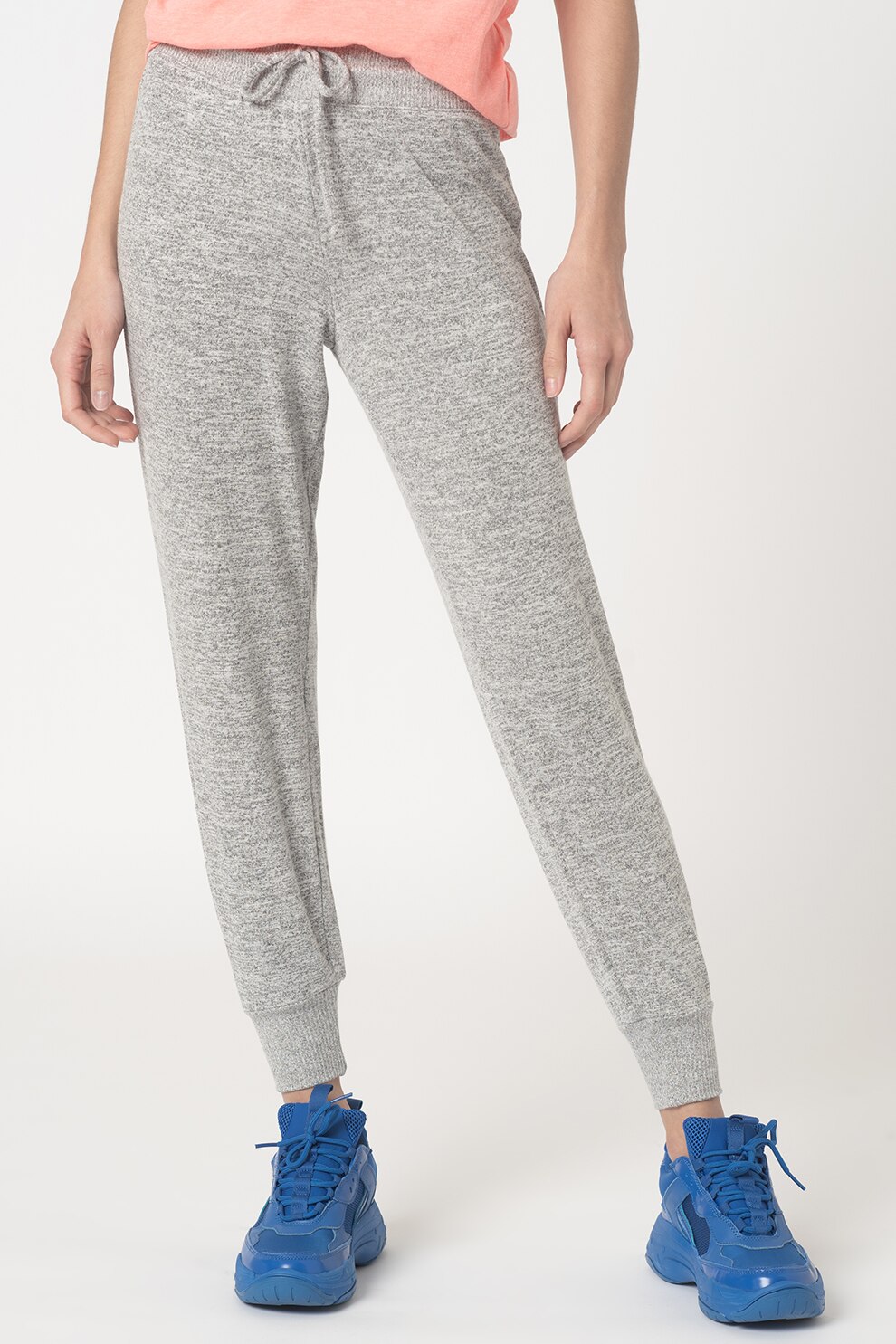GAP, Pantaloni sport conici cu snur in talie, Gri melange
