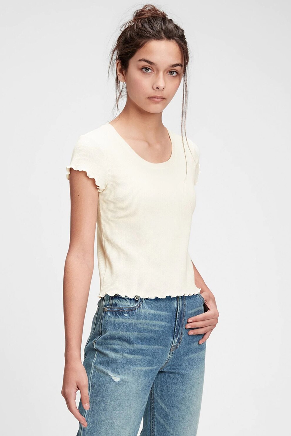 GAP, Tricou cu terminatii valurite, Crem, 150 CM