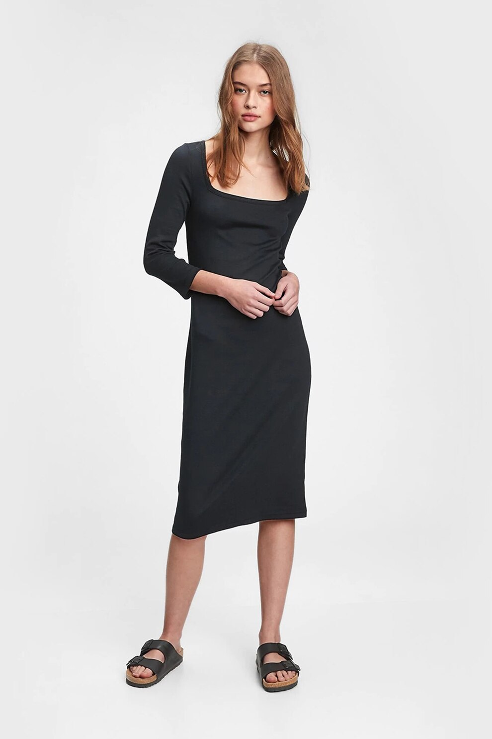 GAP, Rochie midi cambrata din amestec de modal, Negru stins
